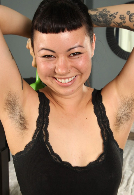 Furry tattooed Tatum gets naked and naughty in the floor