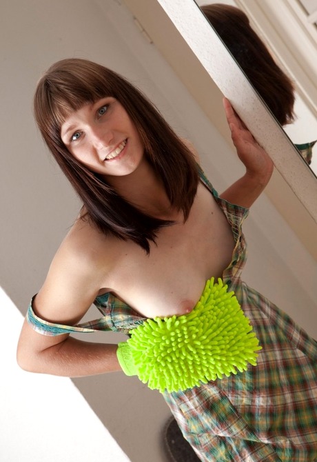 Hairy amateur teen Alta cleaning and fingering pussy - 2 of 16