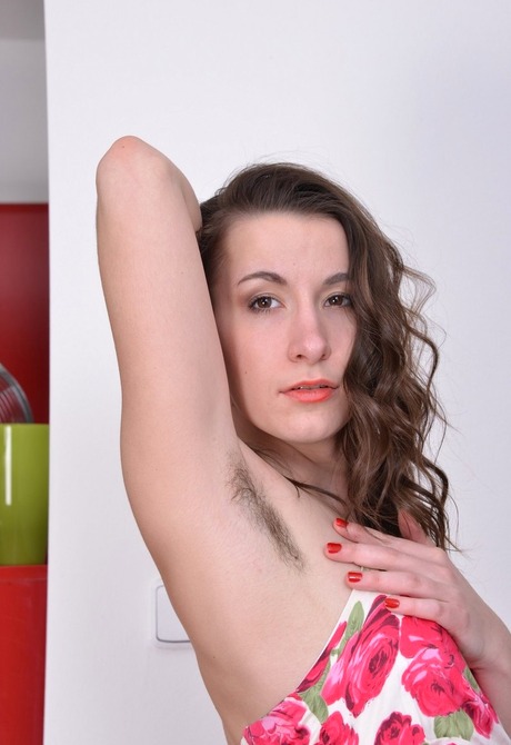 Furry brunette Annie showing hairy armpits and pussy - 4 of 16