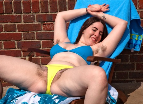 Big beautiful Beryl plays with her hairy pussy by the pool - 2 of 16