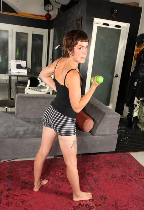 Tattooed hairy natural Francine McAllister spreading muff - 2 of 16