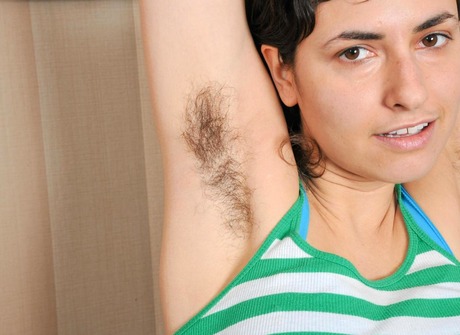 Brunette Monica shows her furry pits and super hairy crotch