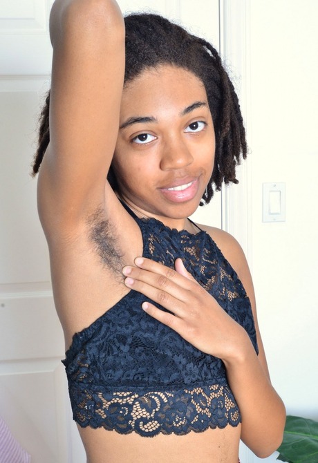 Ebony beauty Olivia shares her furry pits and shaggy snatch