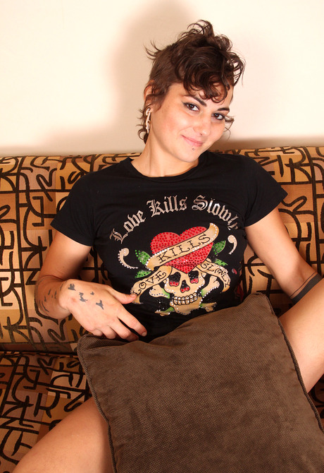 Horny Sasha licks her furry pits and toys her hairy hooha