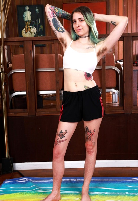 Join Pearl Sage that strips all clothes off to reveal very hairy pussy and small tits - 2 of 16