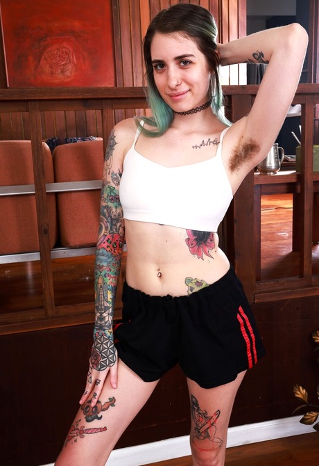 Join Pearl Sage that strips all clothes off to reveal very hairy pussy and small tits - 3 of 16