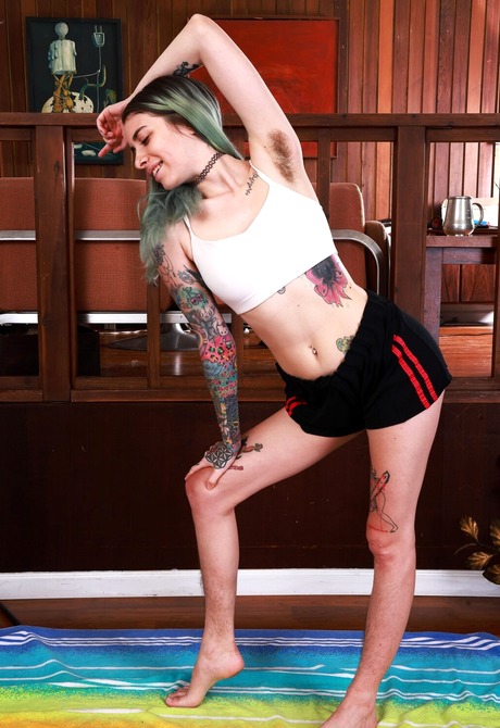 Join Pearl Sage that strips all clothes off to reveal very hairy pussy and small tits - 4 of 16