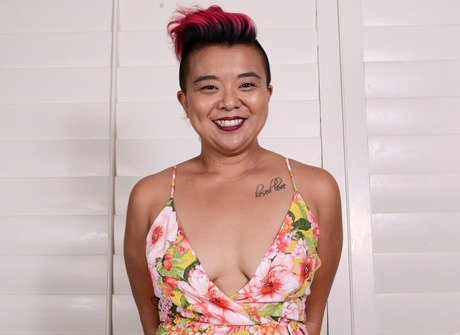 Chubby mature asian Lulu Sparkle spreading hairy pussy wide