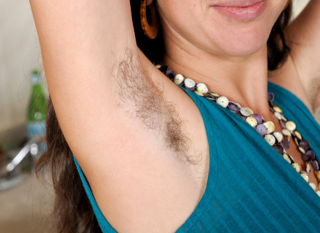 Hairy natural Autumn showing furry armpits and pussy