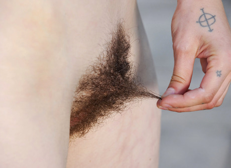 Tattooed hairy amateur Destiny spreading muff outdoors - 14 of 16