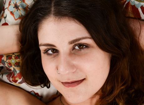 Hairy tattooed amateur Maddy showing furry bush