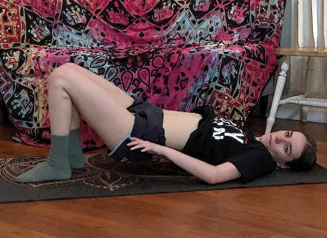 Watch topless Sia Wood do sexy yoga while wearing black panties