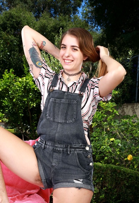 Tattooed cutie Pearl Sage teasing in panties and spreading furry snatch - 3 of 16